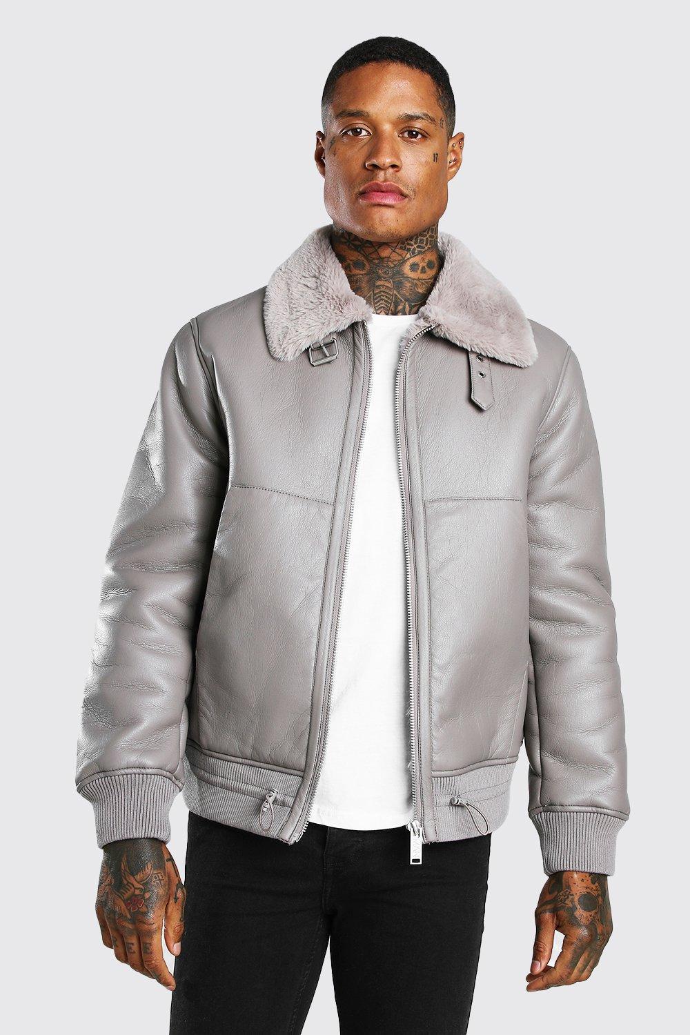 Grey fur bomber jacket best sale